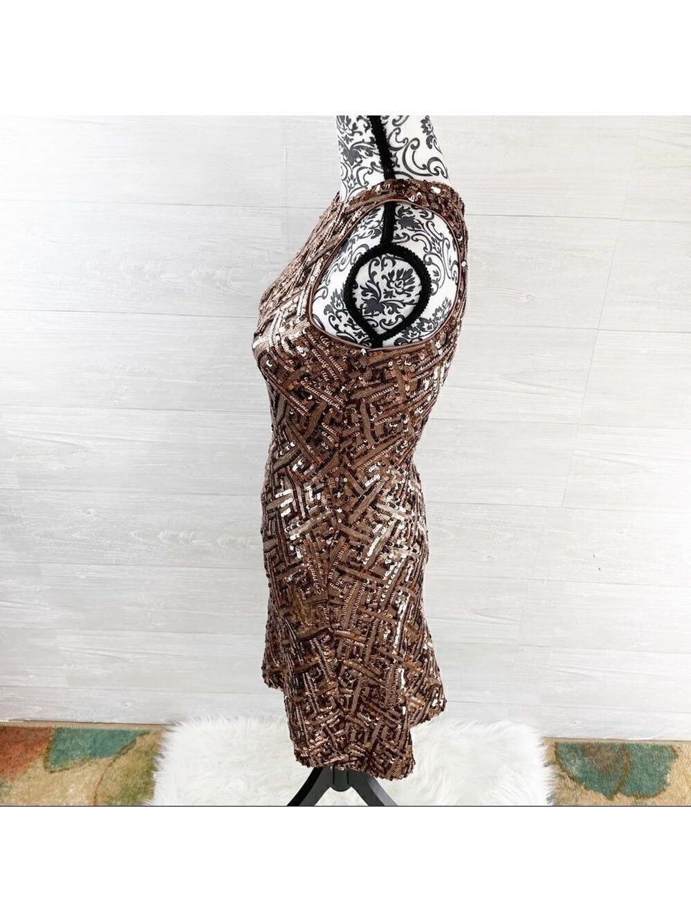 Dress the Population Mia Bronze Diamond Sequin Fit and Flare Dress - Picture 9 of 11
